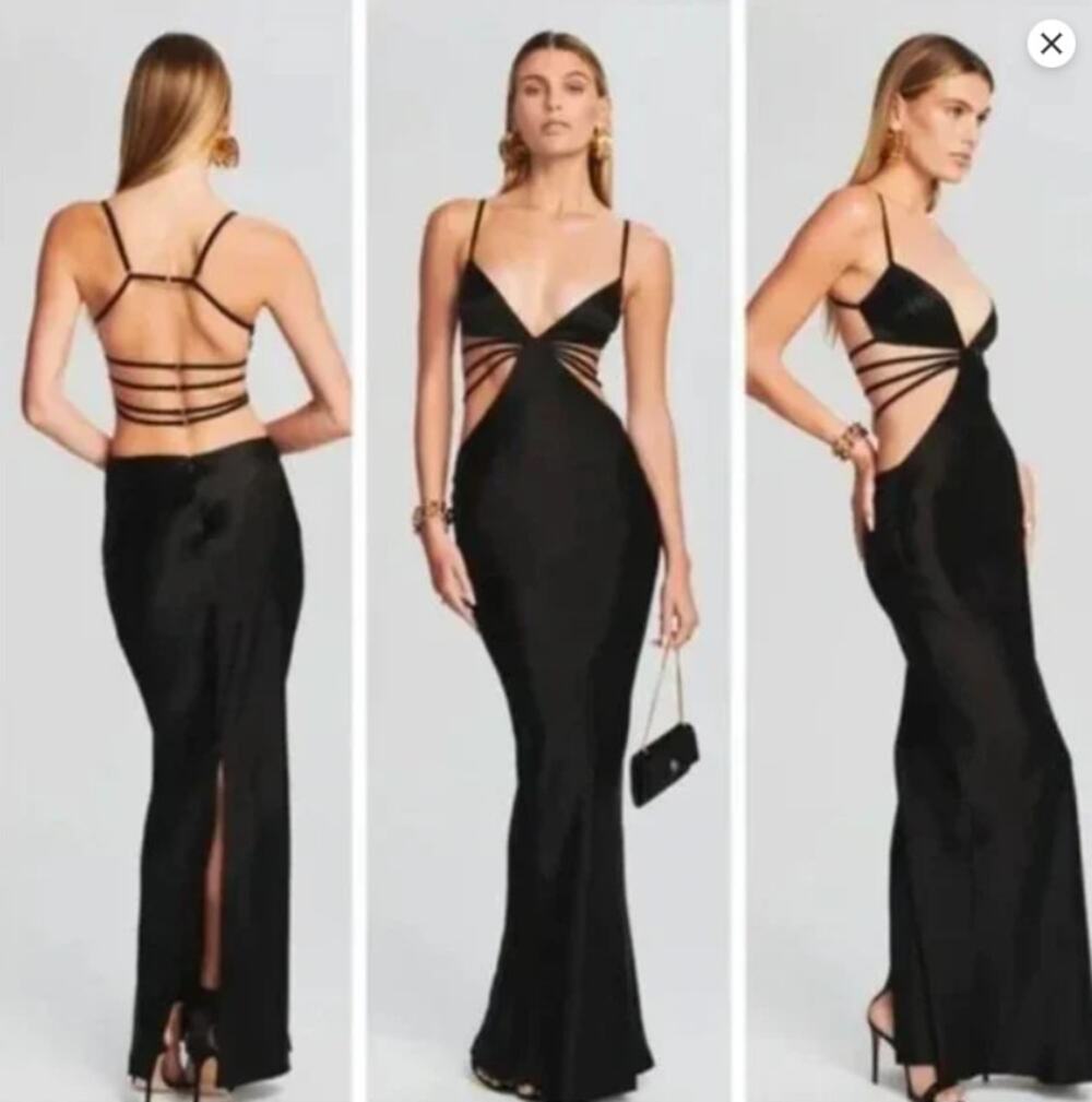 Retrofête Selma Black Satin XL V-Neck Sleeveless Gown